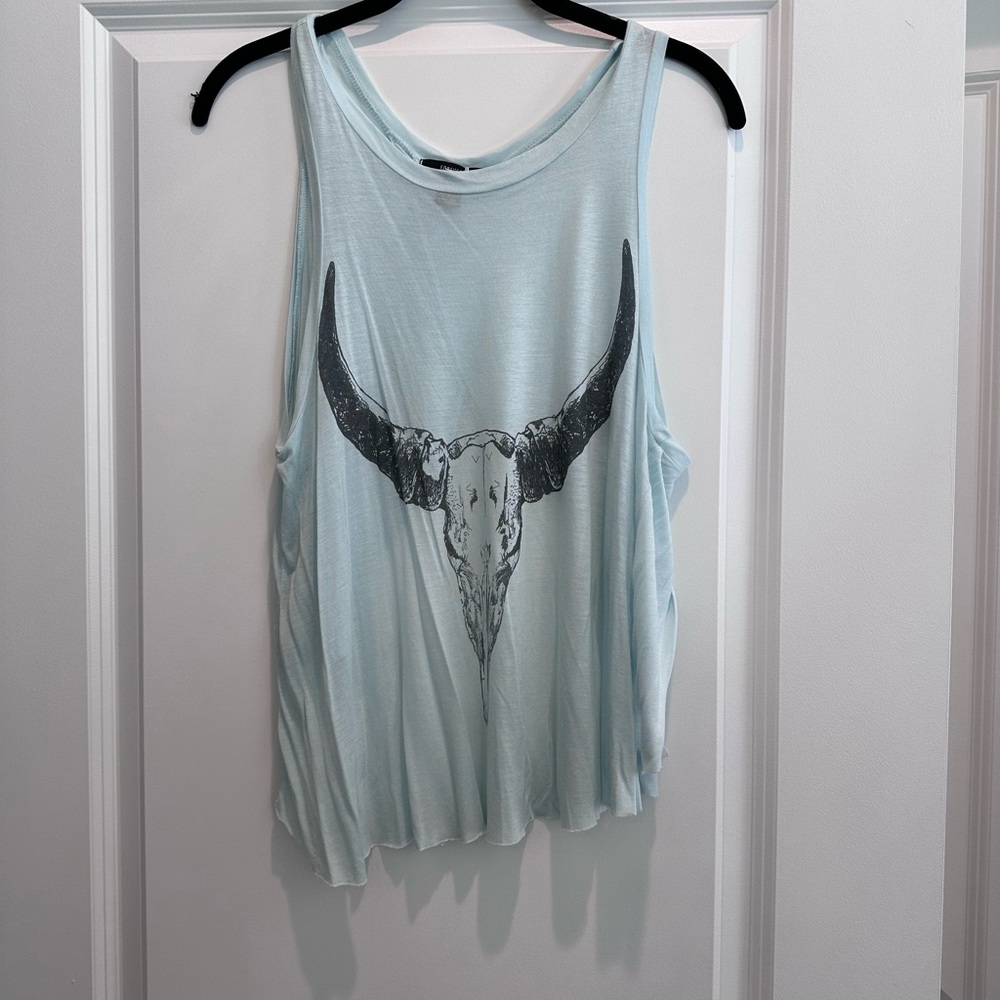 Forever 21 Light Blue Bull Skull Tank Top